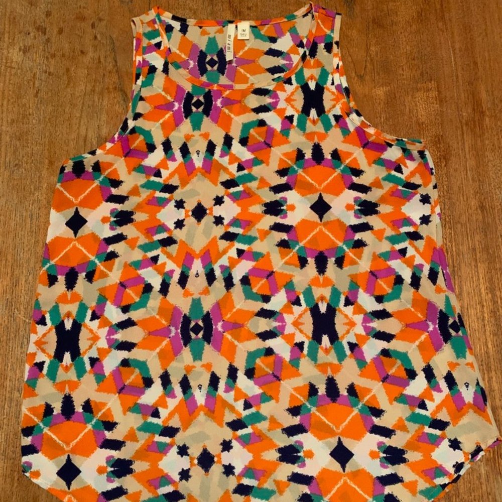 Miami - Silk Tank Blouse - Size M - Orange - Fuschia - Beige - Navy Blue